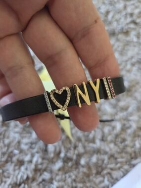 Gold & Black 'I ♥ NY' Leather Bracelet